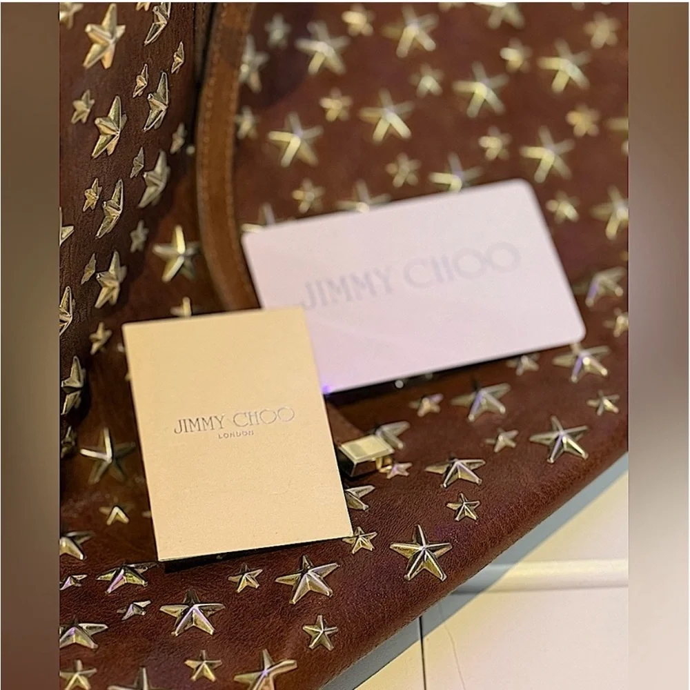 042. Jimmy Choo Star Studded Leather Shoulder Tote Bag